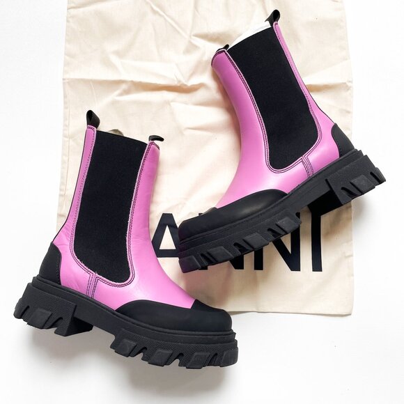 GANNI Cleated Mid Chelsea Boot Cyclamen Pink Size EU 37 US 7 - Picture 5 of 11